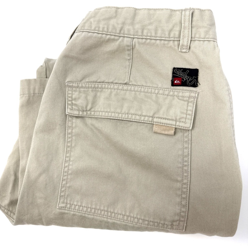 Vintage Quiksilver Pants Mens 36x30 Tan Khaki Cargo Straight Baggy Skater Y2K
